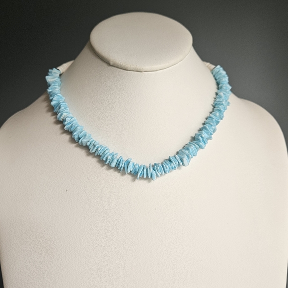 Handmade Jewelry - Blue Puka Shell Collar Necklace Vintage Hawaiian Tropical Beach Beaded Handmade